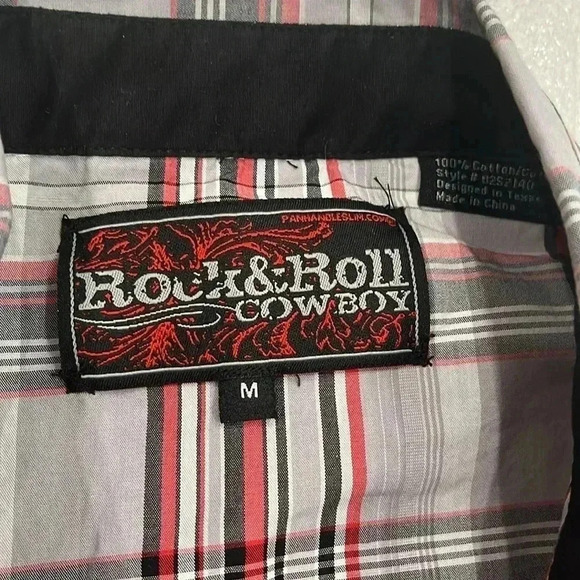 [M] Rock & Roll Cowboy Men's  Long Sleeve Red Plaid Western Snap Button Up Shirt - Picture 6 of 11